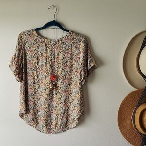 LOFT Multicolored Bell Sleeve Blouse Relaxed Fit